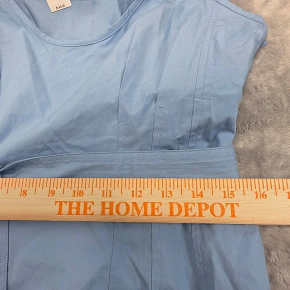 Banana Republic Women 10 Blue Poplin Scoop Princess Seams Midi Dress Tie Waist - Picture 4 of 8